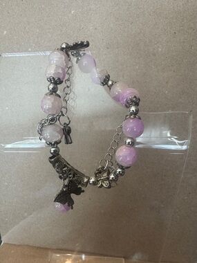 Silver-Tone Pink Beaded Charm Bracelet